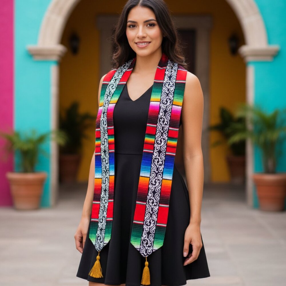 Handmade Mexican Charro Embroidered Graduation Stole | Lined Serape Sash